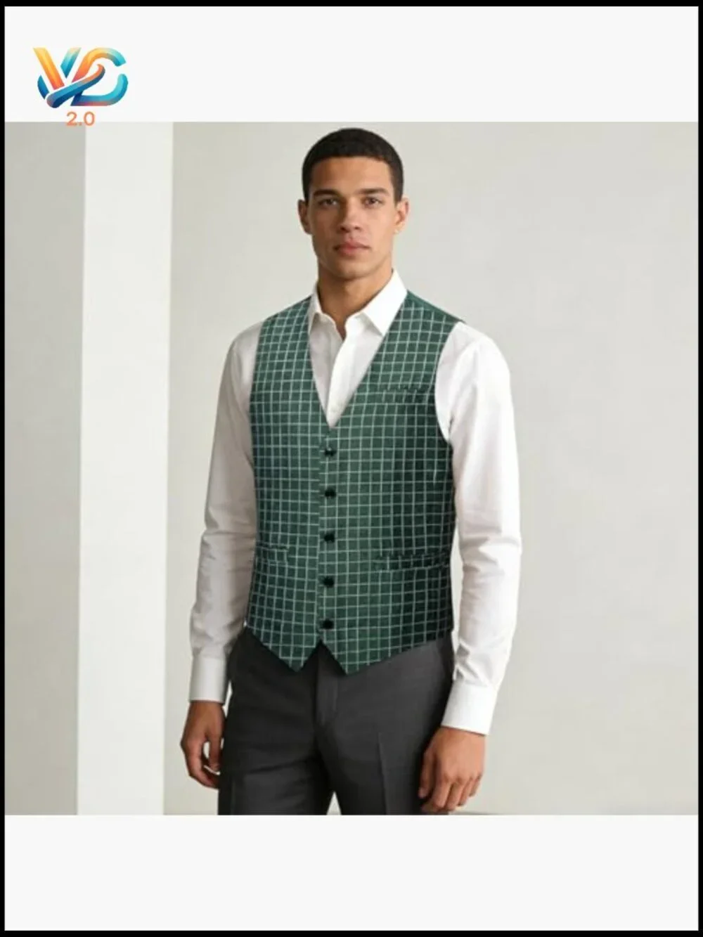 Men's Slim Fit Plaid Vest Set with Tie Pocket Square Cufflinks